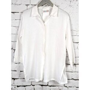 JAMS WORLD 100% Linen Button-Front Tunic Shirt Ivory Beachy Boho Classic Large